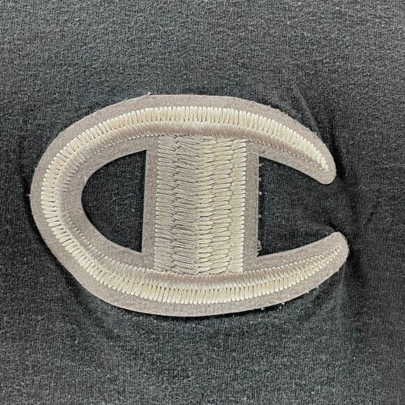 Champion Shirt Adult Large Black Big Embroidered Logo Vintage Crewneck Cotton - Picture 3 of 10